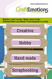 CraftEmotions Metalen label houder klein - oud brons 4 st 18x60mm