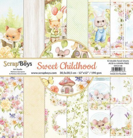 ScrapBoys Sweet Childhood paperset 12 vl+cut out elements-DZ SWCH-08 190gr 30,5x30,5cm