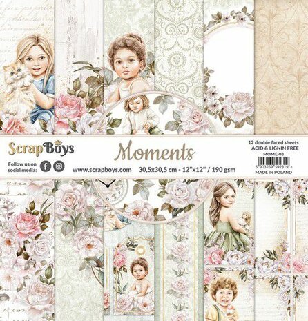 ScrapBoys Moments paperset 12 vl+cut out elements-DZ MOME-08 190gr 30,5cmx30,5cm