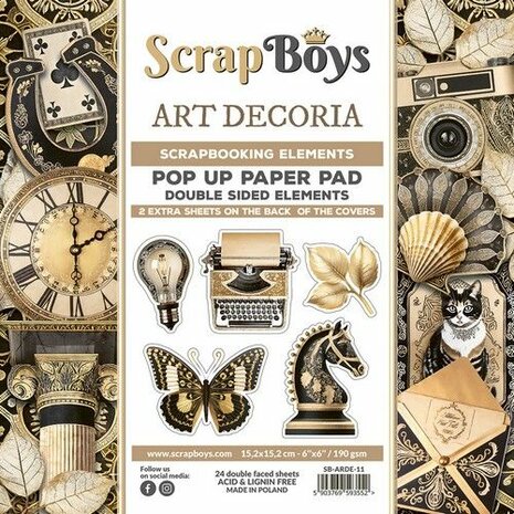 Scrapboys POP UP Paperpad double sided elements - Art Decoria SB-ARDE-11 190gr 15,2x15,2cm