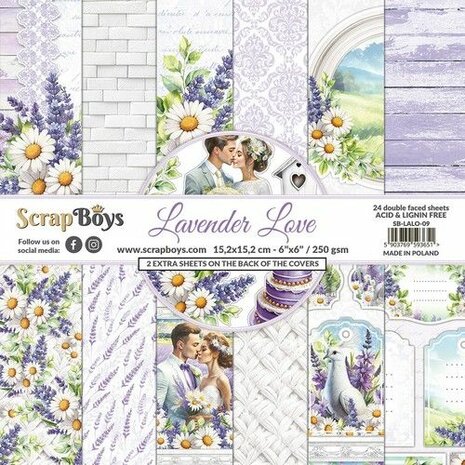 ScrapBoys Lavender Love paperpad 24 vl+cut out elements-DZ SB-LALO-09 250gr 15,2cmx15,2cm