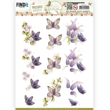 3D Push Out - Precious Marieke - Beautiful Butterfly - Purple