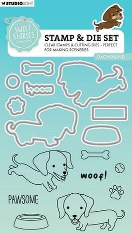 Studio Light Stamp &amp; Cutting Die Dachshund Sweet Stories nr.78 SL-SS-SCD78 148x105mm