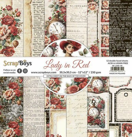 ScrapBoys Lady in Red paperset 12 vl+cut out elements-DZ LARE-08 250gr 30,5cmx30,5cm