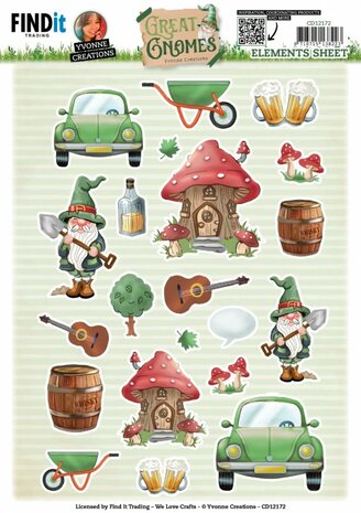 Cutting Sheets - Yvonne Creations - Great Gnomes - Small Elements