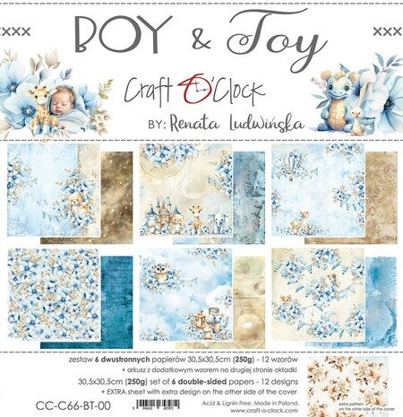 Craft O Clock Paper Collection Set 30,5x30,5cm Boy &amp; Toy, 250 gsm (6 double-sided sheets, 12 designs, bonus design 30,5x30,