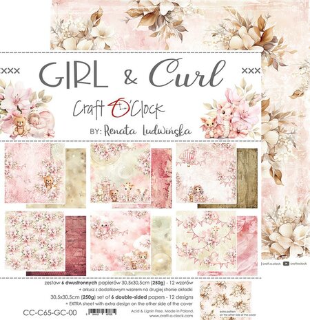 Paper Collection Set 30,5x30,5cm Girl &amp; Curl, 250 gsm (6 double-sided sheets, 12 designs, bonus design 30,5x30,5 cm on the 