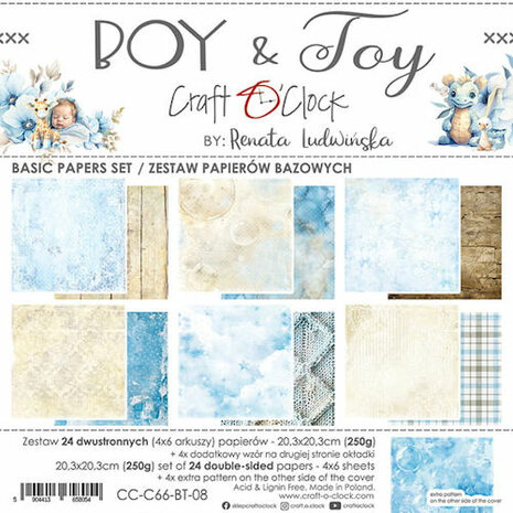 Craft O Clock Basic Paper Pack 20x20 cm Boy &amp; Toy CC-C66-BT-08