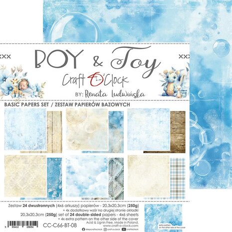 Craft O Clock Basic Paper Pack 20x20 cm Boy &amp; Toy CC-C66-BT-08