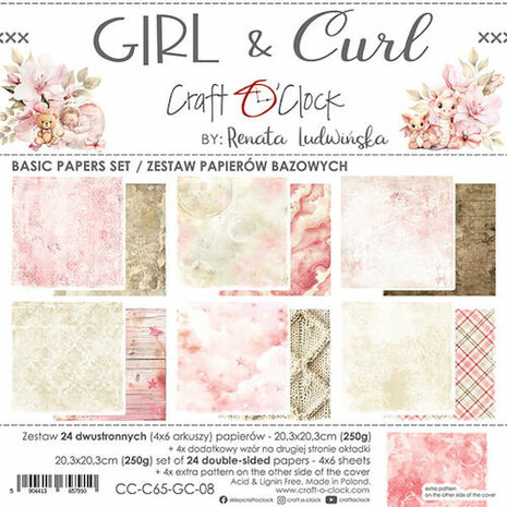 Craft O Clock Basic Paper Pack 20x20 cm Girl &amp; Curl CC-C65-GC-08