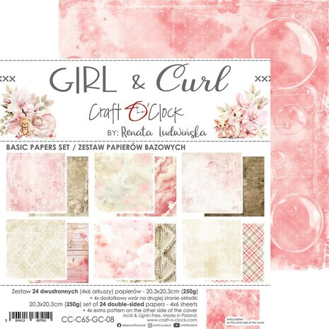 Craft O Clock Basic Paper Pack 20x20 cm Girl &amp; Curl CC-C65-GC-08