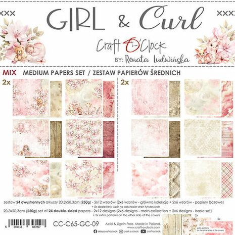 Craft O Clock Set of Mix Papers 20x20 cm Girl &amp; Curl CC-C65-GC-09 