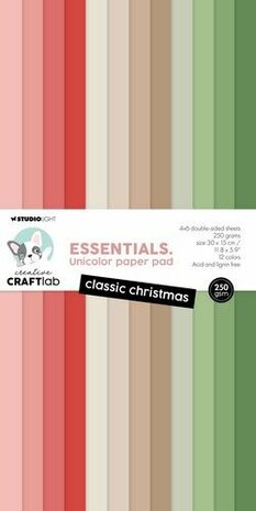 Studio Light Unicolor paper pad Classic Christm. Essent. nr.221 CCL-ES-UPP221 300x150mm