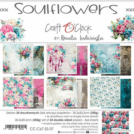 Craft O Clock Paper Pack 20x20 cm Soulflowers CC-C67-SS-07