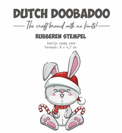 Dutch Doobadoo Rubber stempel Konijn candy cane 497.004.017 8x4,7cm