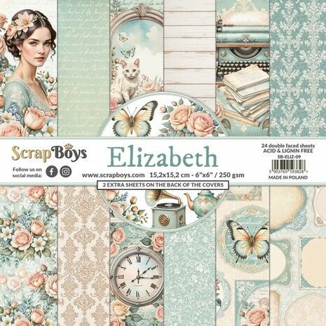 ScrapBoys Elizabeth paperpad 24 vl+cut out elements-DZ SB-ELIZ-09 15,2x15,2 cm