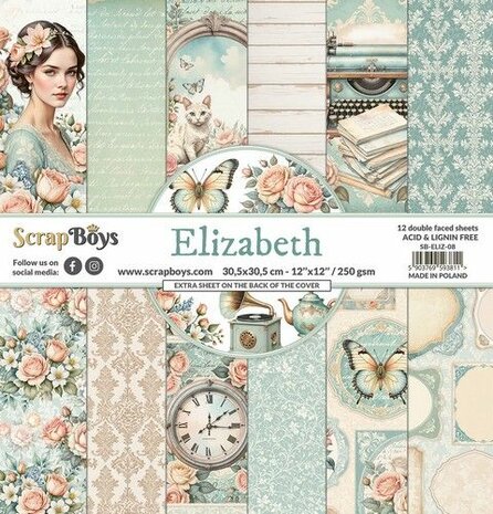 ScrapBoys Elizabeth paperset 12 vl+cut out elements-DZ SB-ELIZ-08 30,5x30,5 cm