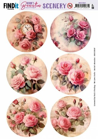 Push-Out Scenery - Berries Beauties - Pink Roses - Round