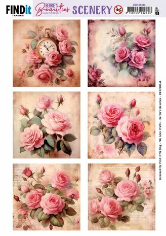 Push-Out Scenery - Berries Beauties - Pink Roses - Square