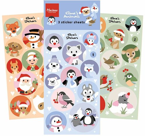 Marianne Design Decoration Stickers Eline&lsquo;s Dieren Kerst &amp; Winter CA3193 3 velletjes ieder 11 stickers