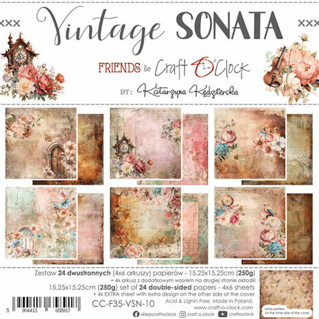 Craft O Clock Set of Papers 15x15 cm Vintage Sonata