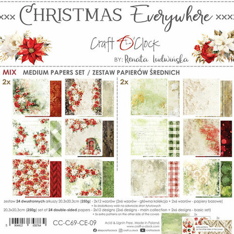 Craft O Clock Set of Mix Papers 20x20 cm Christmas Everywhere 