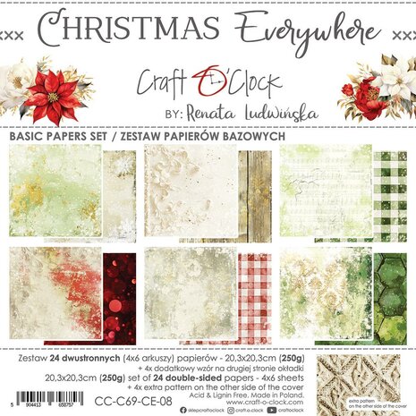 Craft O Clock Set of Mix Papers 20x20 cm Christmas Everywhere 