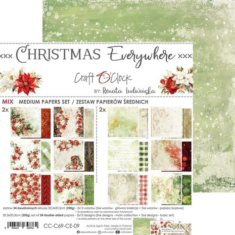 Craft O Clock Set of Mix Papers 20x20 cm Christmas Everywhere 