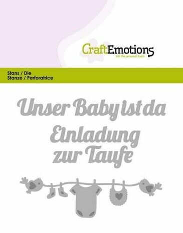 CraftEmotions Die Text - Unser Baby ist da (DE) Card 11x9cm