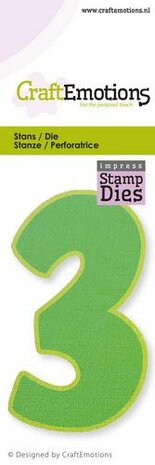 CraftEmotion Impress stamp Die - party cijfer 3 Card 5x10cm - 8 cm