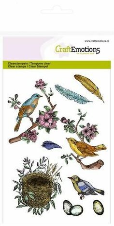 CraftEmotions clearstamps A6 - vogels, veren, eieren