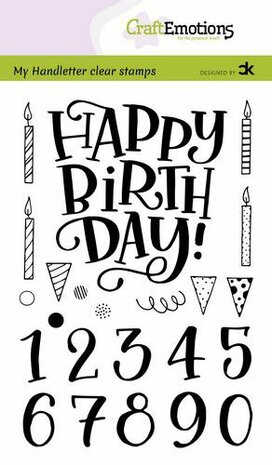 CraftEmotions clearstamps A6 - handletter - Happy Brithday &amp; numbers (Eng) Carla Kamphuis 