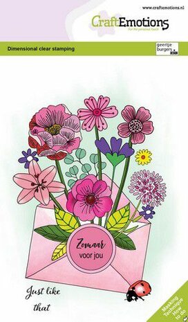 CraftEmotions clearstamps A6 - Boeket in envelop en seal label GB Dimensional stamp