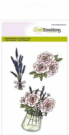 CraftEmotions clearstamps A6 - Pot met rozen en lavendel High Tea Rose