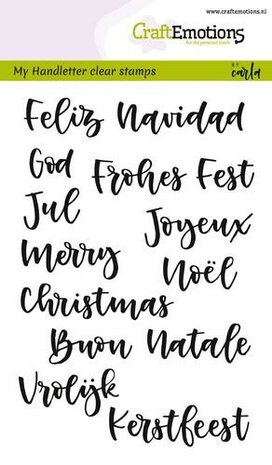 CraftEmotions clearstamps A6 - handletter - kerst in 7 talen Carla Kamphuis 