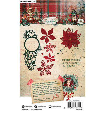 Studio Light Poinsettias &amp; ice swirl frame Festive Nostalgia nr.904 JMA-FN-CD904