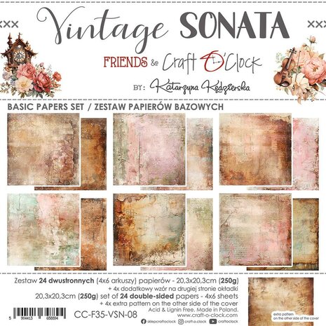 Craft O Clock Set of Mix Papers 20x20 cm Vintage Sonata