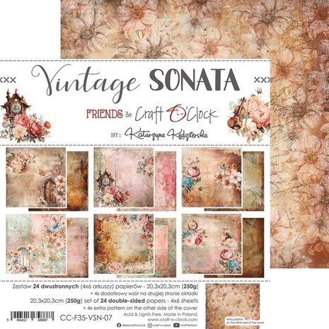 Craft O Clock Set of Mix Papers 20x20 cm Vintage Sonata