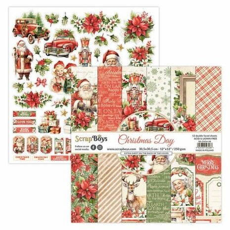 ScrapBoys Christmas Day paperset 12 vl+cut out elements-DZ CHDA-08 250gr 30,5cmx30,5cm