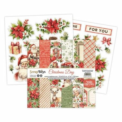 ScrapBoys Christmas Day paperpad 24 vl+cut out elements-DZ CHDA-09 250gr 15,2cmx15,2cm