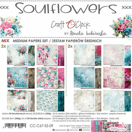 Craft O Clock Set of Mix Papers 20x20 cm Soulflowers CC-C67-SS-09