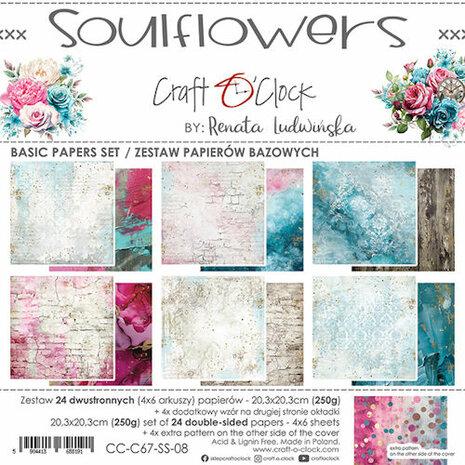 Craft O Clock Basic Paper Pack 20x20 cm Soulflowers CC-C67-SS-08