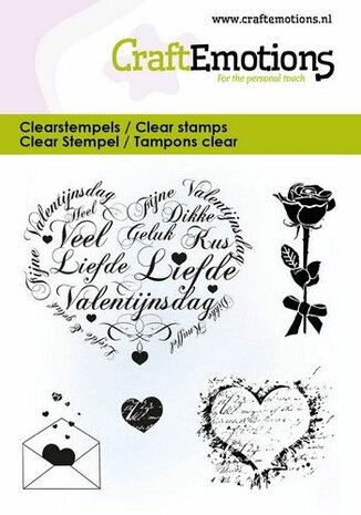 CraftEmotions clearstamps 6x7cm - Valentijn - harten, brief - NL