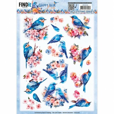 3D Cutting Sheets - Berries Beauties - Happy Blue Birds - Birds In Pink