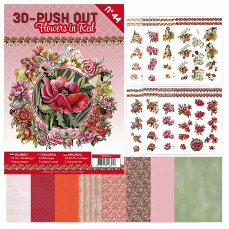 3D Push-Out Book 44 - Flowers in red