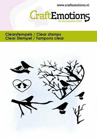 CraftEmotions clearstamps 6x7cm - Hart met vogels en takken