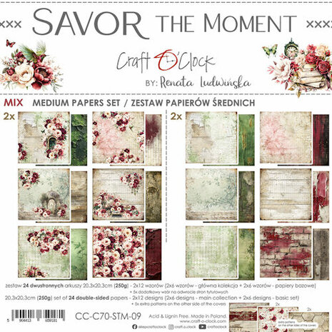 Craft O Clock Set of Mix Papers 20x20 cm Savor the Moment CC-C70-STM-09