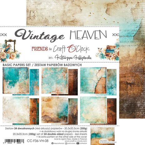 Craft O Clock Basic Paper Pack 20x20 cm Vintage Heaven CC-F36-VH-08