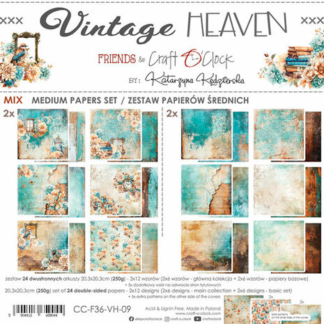 Craft O Clock Set of Mix Papers 20x20 cm Vintage Heaven CC-F36-VH-09