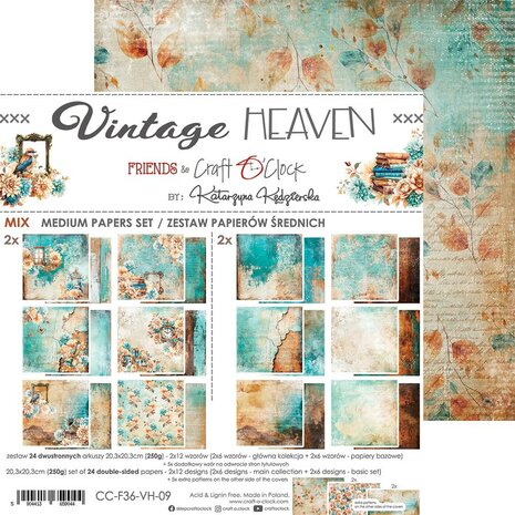 Craft O Clock Set of Mix Papers 20x20 cm Vintage Heaven CC-F36-VH-09